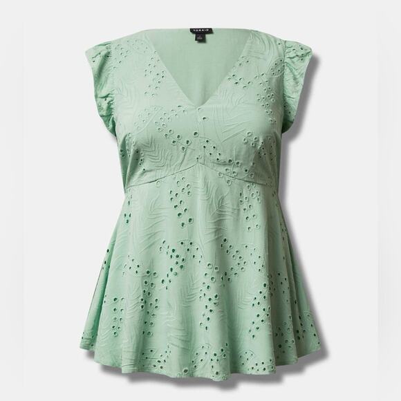 Torrid Green Eyelet Ruffle Sleeve Babydoll Top 3X NWT 40365248 Mint Green - Picture 3 of 12